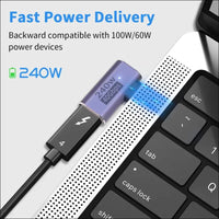 240W USB C Right Angle Adapter, USB C Male Female, Type C 40Gbps Extender Supports 8K@60Hz, Compatible for Thunderbolt 3/4, Switch, Macbook, Laptop and More Type C Devices(2 Pack)