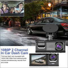 3 Channel Dash Cam Front and Rear Indoor, 1080P HD Dash Cam for Cars, 170° Wide Angle, Triple Dash Cam with IR Night Vision, 24 Hour Parking, Loop, G-Sensor