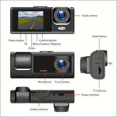 3 Channel Dash Cam Front and Rear Indoor, 1080P HD Dash Cam for Cars, 170° Wide Angle, Triple Dash Cam with IR Night Vision, 24 Hour Parking, Loop, G-Sensor