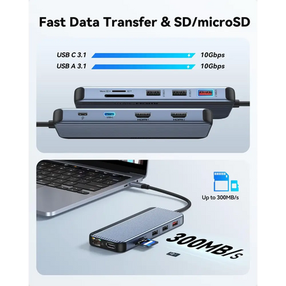 3 HDMI Docking Station Triple Monitor, USB C Dock 3 Monitor, 12-in-1 Laptop Docking Station Dual Monitor to 3 HDMI,10Gbps Type-C,USB 3.1,USB 2.0,100W PD,Ethernet,Audio,SD,TF Slots for Dell HP Lenovo