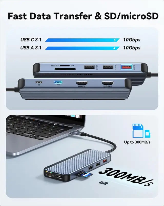 3 HDMI Docking Station Triple Monitor, USB C Dock 3 Monitor, 12-in-1 Laptop Docking Station Dual Monitor to 3 HDMI,10Gbps Type-C,USB 3.1,USB 2.0,100W PD,Ethernet,Audio,SD,TF Slots for Dell HP Lenovo
