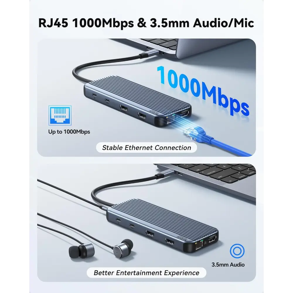 3 HDMI Docking Station Triple Monitor, USB C Dock 3 Monitor, 12-in-1 Laptop Docking Station Dual Monitor to 3 HDMI,10Gbps Type-C,USB 3.1,USB 2.0,100W PD,Ethernet,Audio,SD,TF Slots for Dell HP Lenovo