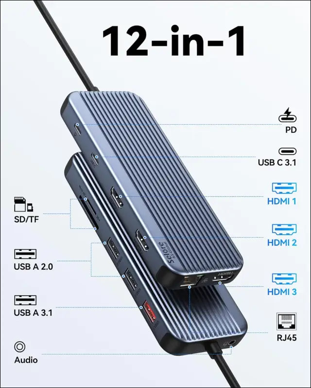 3 HDMI Docking Station Triple Monitor, USB C Dock 3 Monitor, 12-in-1 Laptop Docking Station Dual Monitor to 3 HDMI,10Gbps Type-C,USB 3.1,USB 2.0,100W PD,Ethernet,Audio,SD,TF Slots for Dell HP Lenovo
