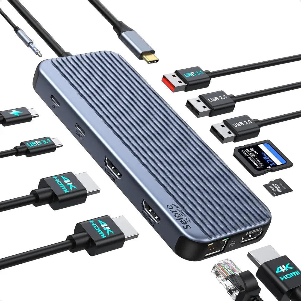 3 HDMI Docking Station Triple Monitor, USB C Dock 3 Monitor, 12-in-1 Laptop Docking Station Dual Monitor to 3 HDMI,10Gbps Type-C,USB 3.1,USB 2.0,100W PD,Ethernet,Audio,SD,TF Slots for Dell HP Lenovo