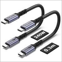 30Cm USB 4 Cable 2 Packs,  240W USB C to USB C Cable, 40Gbps High Speed Data Transfer and Single 8K or Dual 4K Display Video Output Compatible with Thunderbolt 4