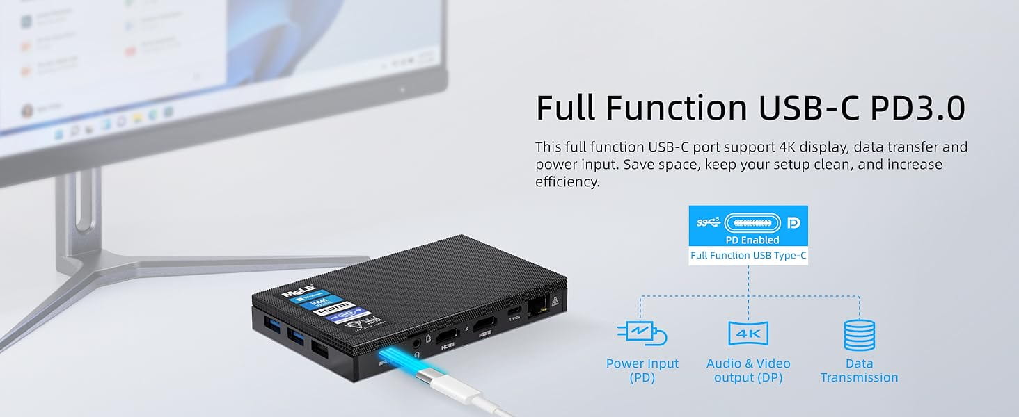 MeLE Mini PC Quieter 4C - 12th Gen N100 Fanless 16GB RAM 512GB ROM 2.4/5G Wi-Fi Full-Functional USB-C 4K Triple Display