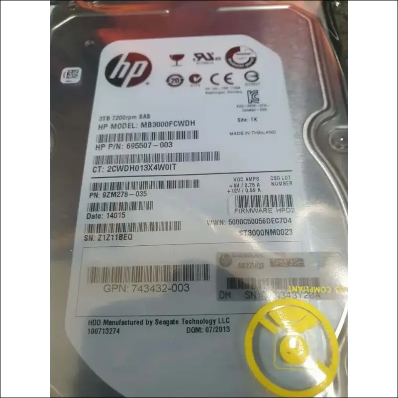 3TB HP SAS 7200RPM MB3000FCWDH