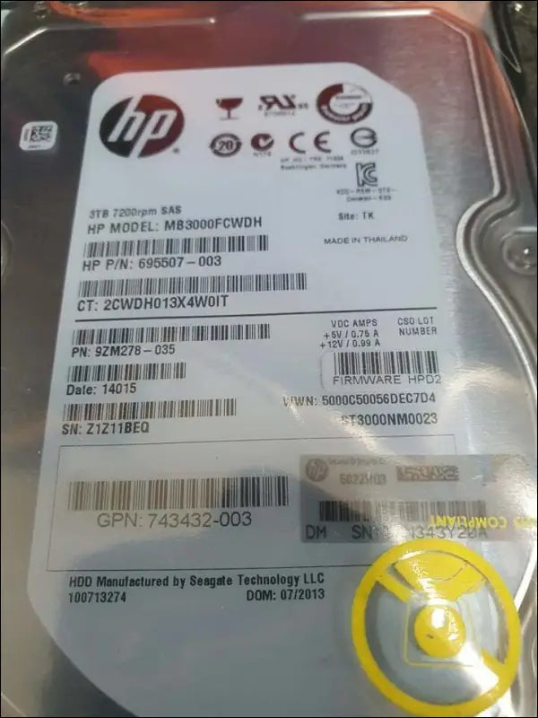 3TB HP SAS 7200RPM MB3000FCWDH