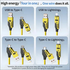 4 in 1 65W Spring Short Data Cable 6A USB Type C Telescopic Quick Charger Wire for iPhone 15 14 13 12 - simple