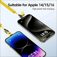 4 in 1 65W Spring Short Data Cable 6A USB Type C Telescopic Quick Charger Wire for iPhone 15 14 13 12 - simple