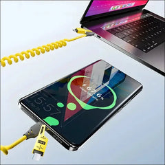 4 in 1 65W Spring Short Data Cable 6A USB Type C Telescopic Quick Charger Wire for iPhone 15 14 13 12 - simple