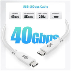 40Gbps Short USB4 Cable - 0.3M, USB C Cable Supports 8K@60Hz, 4K@240Hz Video, 240W Charging, 40Gbps Data, Compatible with Thunderbolt 4, Macbook and More, White