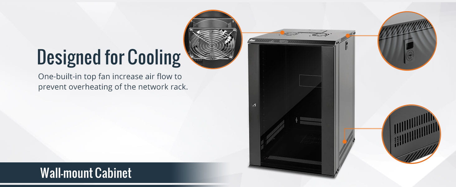 Tecmojo 18U Wall Mount Network Cabinet Data Server Rack Enclosure with Lockable Glass Door and Side Panels 50 kg /110
