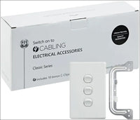 4C | Classic 3 Gang Switch 250V 16AX - Vertical - 10 Pack with 10 Free C-Clips
