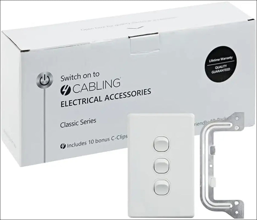 4C | Classic 3 Gang Switch 250V 16AX - Vertical - 10 Pack with 10 Free C-Clips