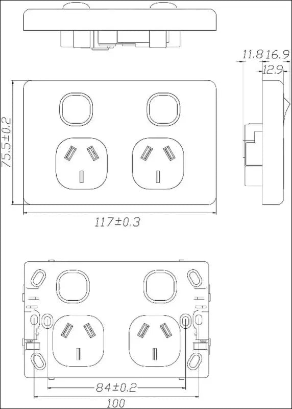 4C | Classic Double Power Point 250V 10A with 16AX Extra Switch | Vertical