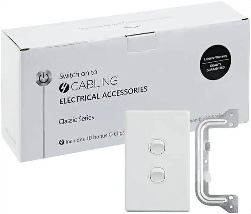 4C Classic Vertical 2 Gang Switch 250V 16AX - Pack of 10 with 10 Complimentary C-Clips