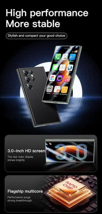 4G Mini Smartphone Unlocked 2GB +16GB Small Cell Phones, 3.0'' Quad Core/Dual SIM/Face Recognition (Black)