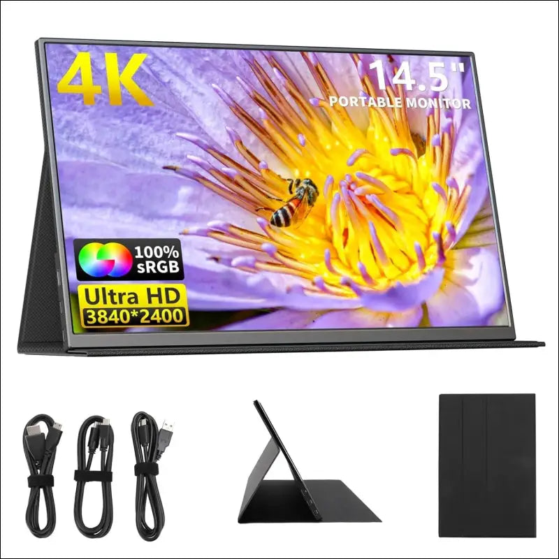 4K Portable Display, 14.5" 3840x2400 FHD Laptop Monitor, USB C HDMI Computer Display, HDR Eye Care External Screen with Cover, Gaming Display for PC/PS4/PS/XBOX/Switch