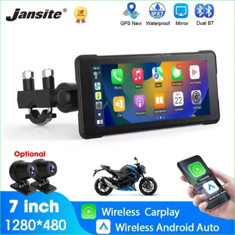5/7 inch Carplay Motorcycle DVR GPS Navigation Wireless Android Auto IPX7 Waterproof Moto Display Dual Bluetooth