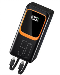 50000mAh Power Bank with Built-in Cable: 22.5W Fast Charging External Battery with Large Capacity, Portable Charger with LED Flashlight and 7 Outputs & 3 Inputs.