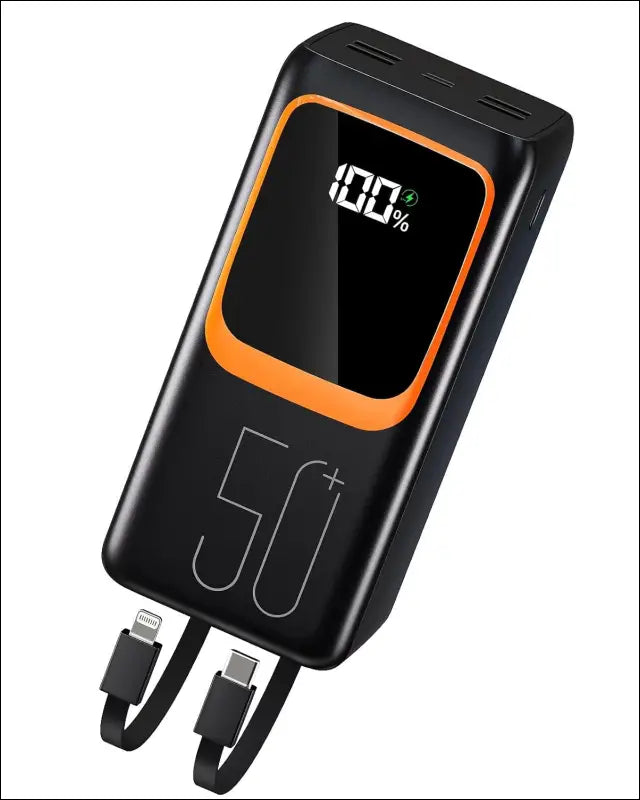 50000mAh Power Bank with Built-in Cable: 22.5W Fast Charging External Battery with Large Capacity, Portable Charger with LED Flashlight and 7 Outputs & 3 Inputs.