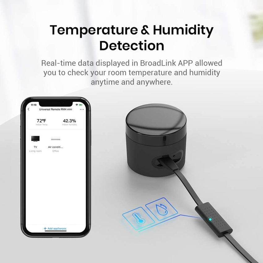 Broadlink RM4 Mini S | Universal Smart IR Remote Hub with Temperature & Humidity Sensor | Works with Alexa & Google Home (Australia Stock)