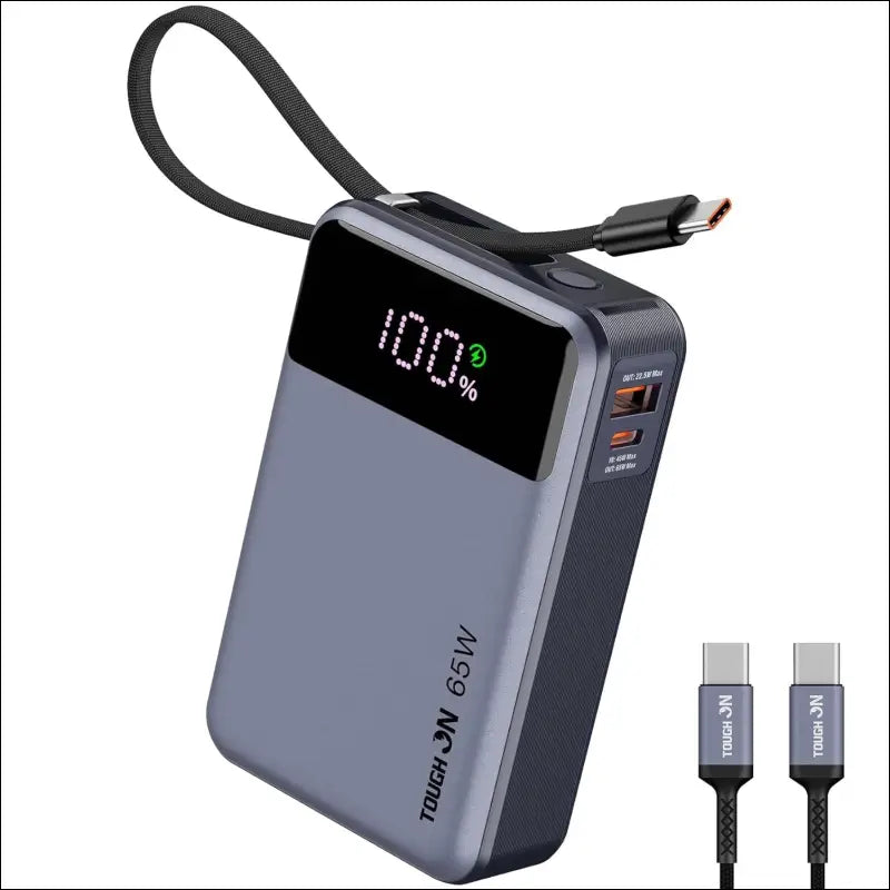 65W Power Bank, 20000mAh Laptop Portable Charger with Built-in USB-C Cable, USB-C PD Fast Charging Battery Pack for MacBook Dell XPS iPad iPhone 16 15 Samsung S24 S23 S22 Steam...