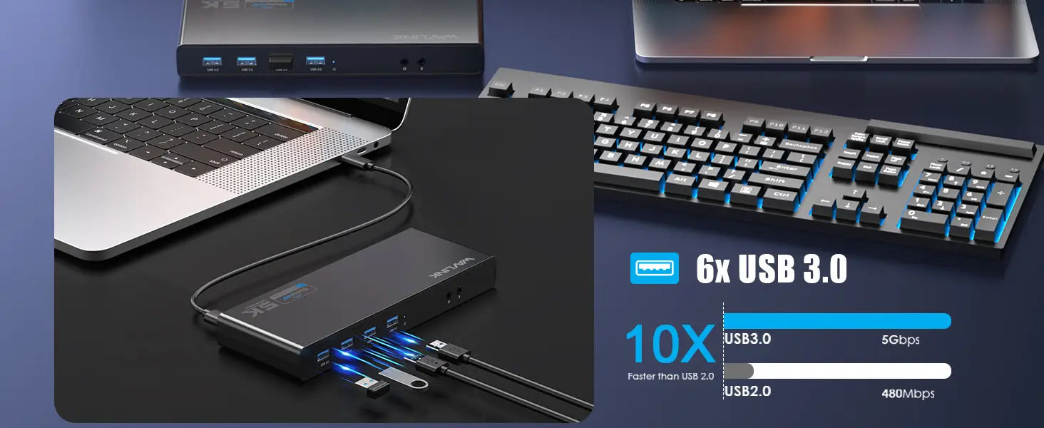WAVLINK USB C/USB 3.0 Universal Docking Station Single 5K Dual 4K Display 2xHDMI 2xDisplayport 6xUSB3.0 USB-C Gigabit
