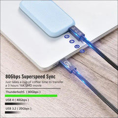 80Gbps Thunderbolt 5 Compatible Cable with up to 120Gbps Bandwidth Amplification and 240W Charging Power Compatible with Thunderbolt 4, USB 4 and USB-C (1M)
