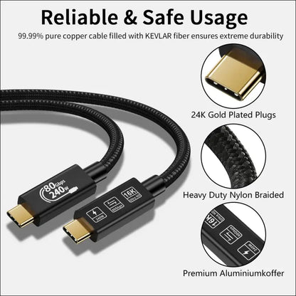 80Gbps Thunderbolt 5 Compatible Cable with up to 120Gbps Bandwidth Amplification and 240W Charging Power Compatible with Thunderbolt 4, USB 4 and USB-C (2M)