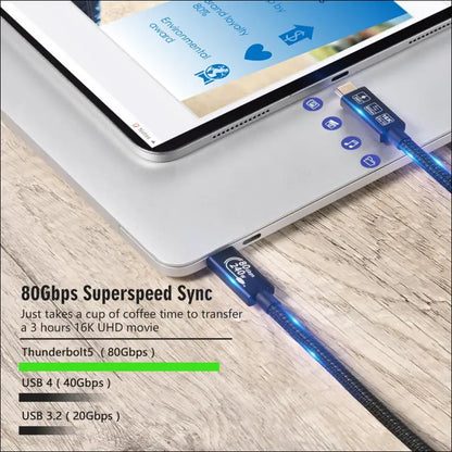 80Gbps Thunderbolt 5 Compatible Cable with up to 120Gbps Bandwidth Amplification and 240W Charging Power Compatible with Thunderbolt 4, USB 4 and USB-C (2M)
