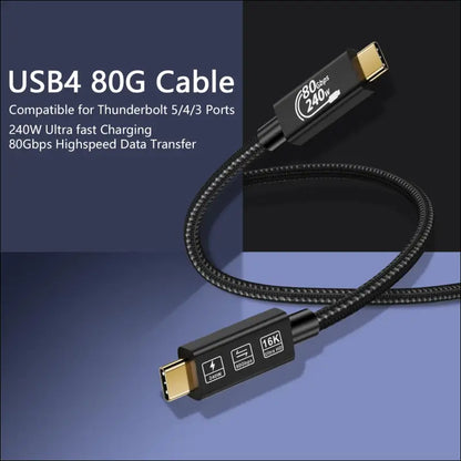 80Gbps Thunderbolt 5 Compatible Cable with up to 120Gbps Bandwidth Amplification and 240W Charging Power Compatible with Thunderbolt 4, USB 4 and USB-C (1M)