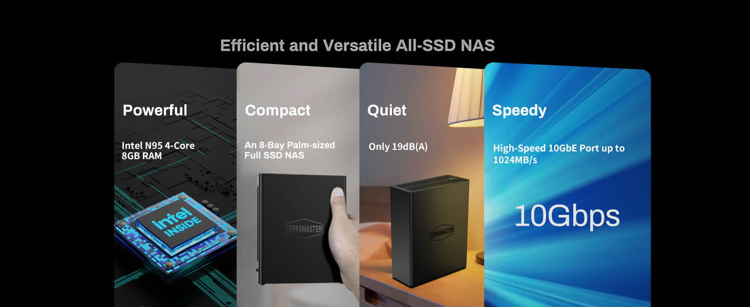 TERRAMASTER F8 SSD NAS Storage - 8Bay All Server N95 QuadCore CPU 8GB DDR5 RAM 10GbE Port 8 Heat Sinks Included