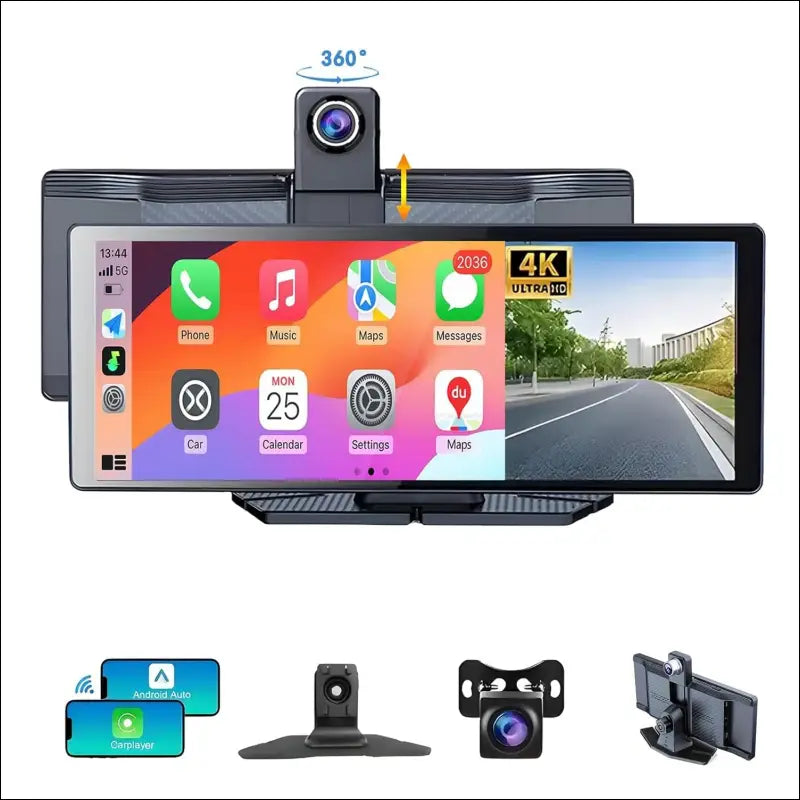 9.3’’ Portable Wireless CarPlay & Android Auto Screen for Car - with 4K Dash Cam 1080p Backup Camera,Bluetooth,GPS Navigation,Voice Control