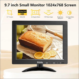 9.7 Inch Monitor 1024 x 768 LED Screen with HDMI VGA AV BNC USB, CCTV Monitor for PC, Computer, Integrated Speaker
