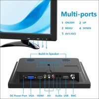 9.7 Inch Monitor 1024 x 768 LED Screen with HDMI VGA AV BNC USB, CCTV Monitor for PC, Computer, Integrated Speaker