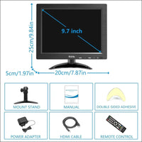 9.7 Inch Monitor 1024 x 768 LED Screen with HDMI VGA AV BNC USB, CCTV Monitor for PC, Computer, Integrated Speaker