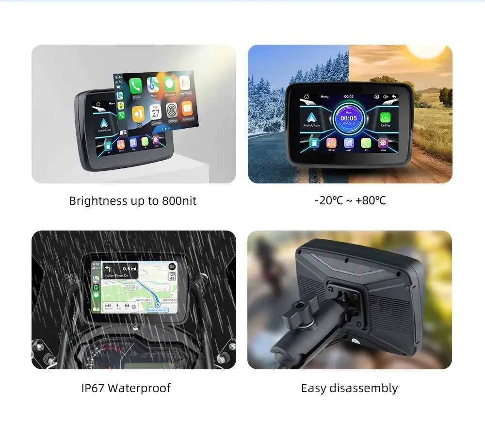 EKIY 5.0 inch Wireless CarPlay Moto Android Auto Portable Digital Motorcycle Dashboard GPS Navigation Display Screen