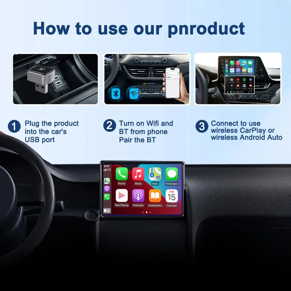 2-in-1 Wireless Carplay Android Auto Adapter Smart Mini Box Plug & Play for Volkswagen Toyota Nissan