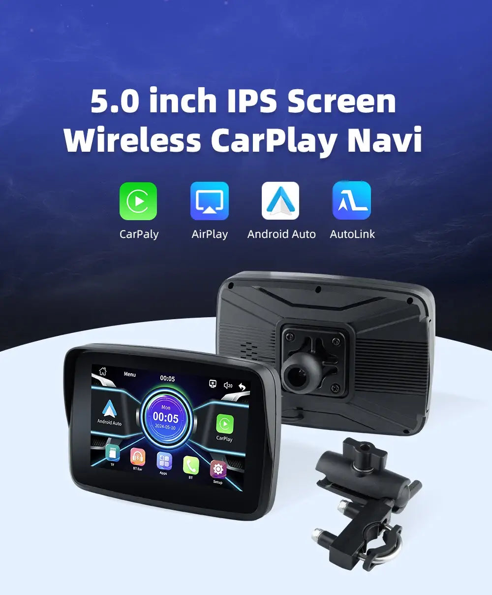 EKIY 5.0 inch Wireless CarPlay Moto Android Auto Portable Digital Motorcycle Dashboard GPS Navigation Display Screen