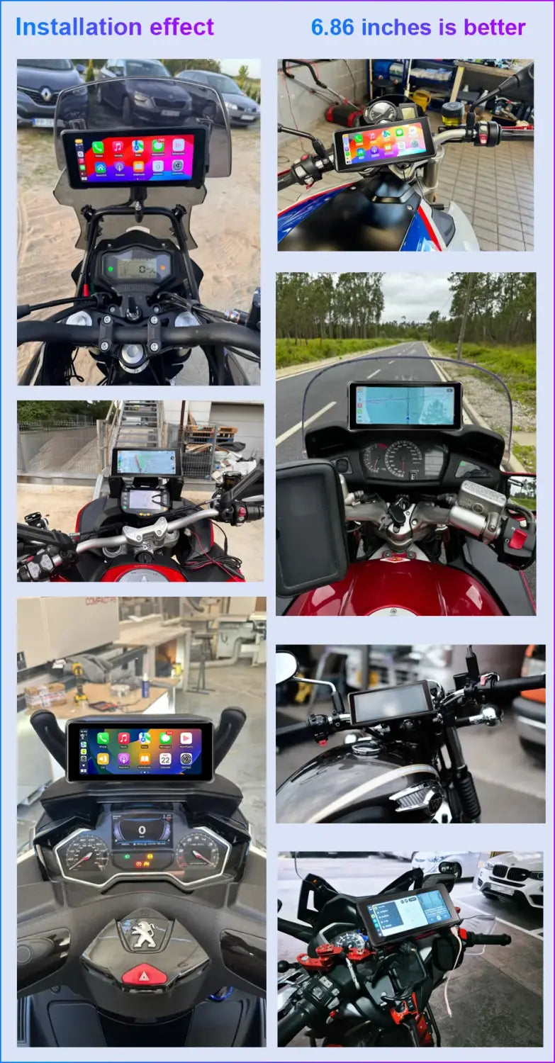 Srnubi 7 Inch Motorcycle Portable Navigation GPS Wireless Carplay Android Auto IP67 Waterproof Touch Screen Display