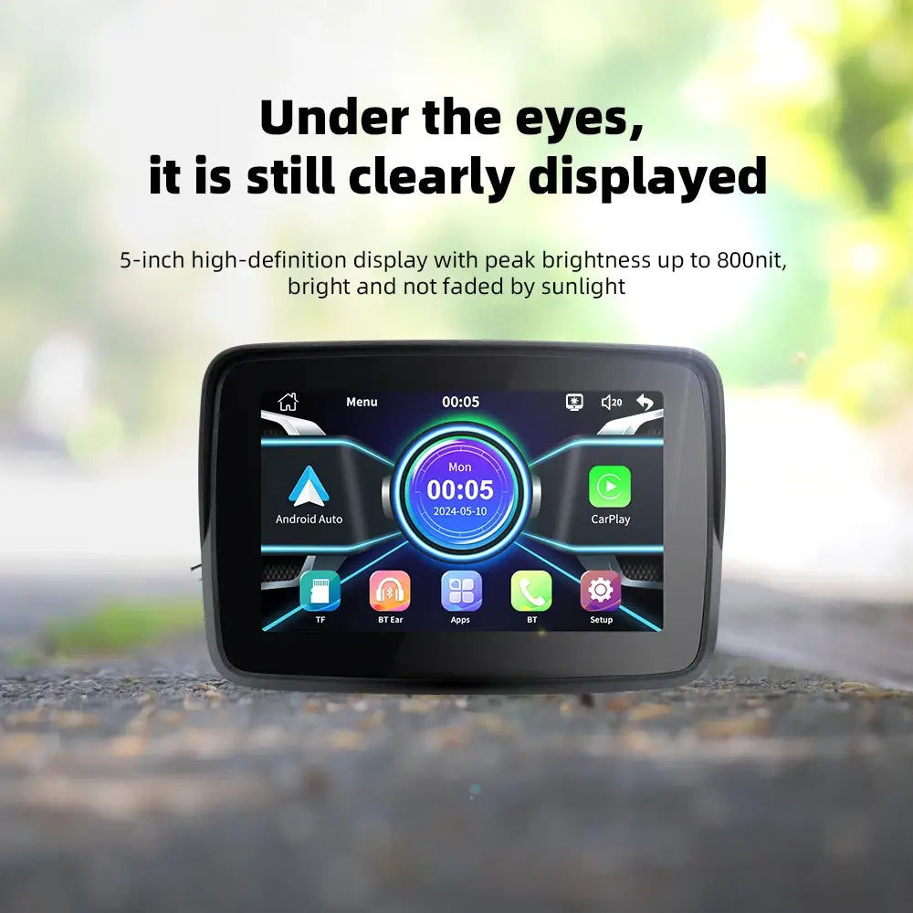 EKIY 5.0 inch Wireless CarPlay Moto Android Auto Portable Digital Motorcycle Dashboard GPS Navigation Display Screen