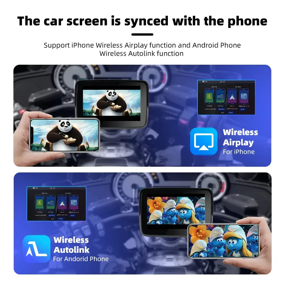 EKIY 5.0 inch Wireless CarPlay Moto Android Auto Portable Digital Motorcycle Dashboard GPS Navigation Display Screen