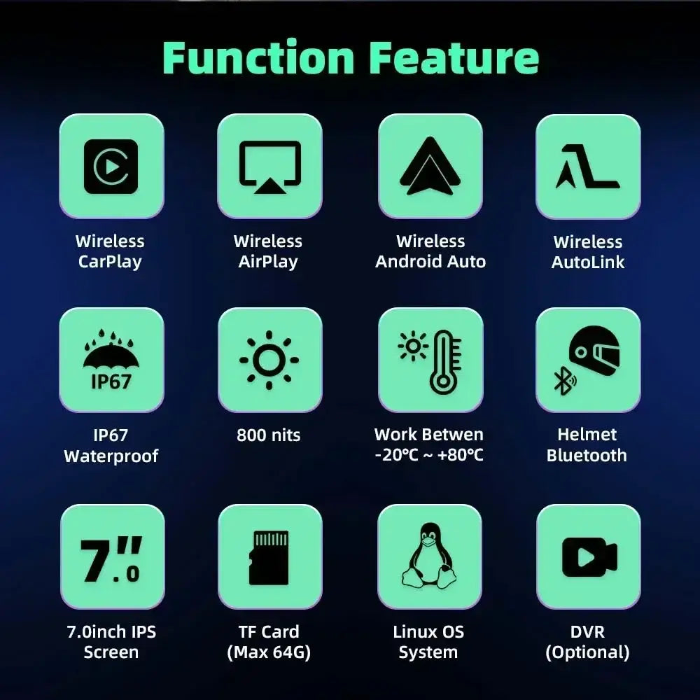 5/7 inch Carplay Motorcycle DVR Navigation GPS Wireless CarPlay Android Auto Airplay Display Screen Portable Moto