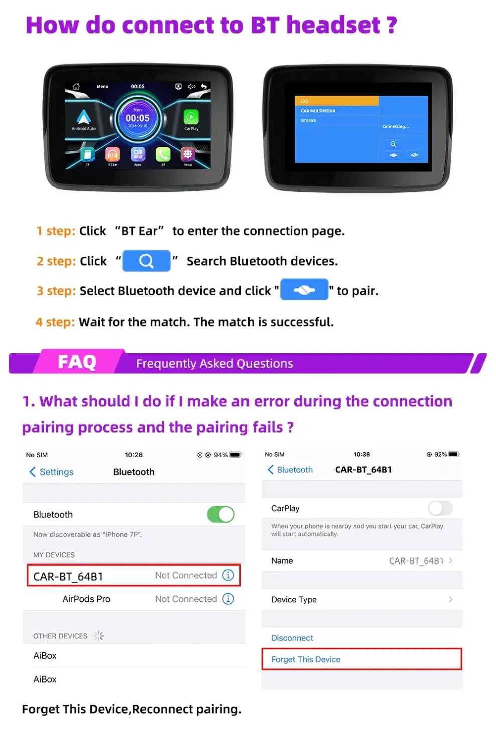 EKIY 5.0 inch Wireless CarPlay Moto Android Auto Portable Digital Motorcycle Dashboard GPS Navigation Display Screen