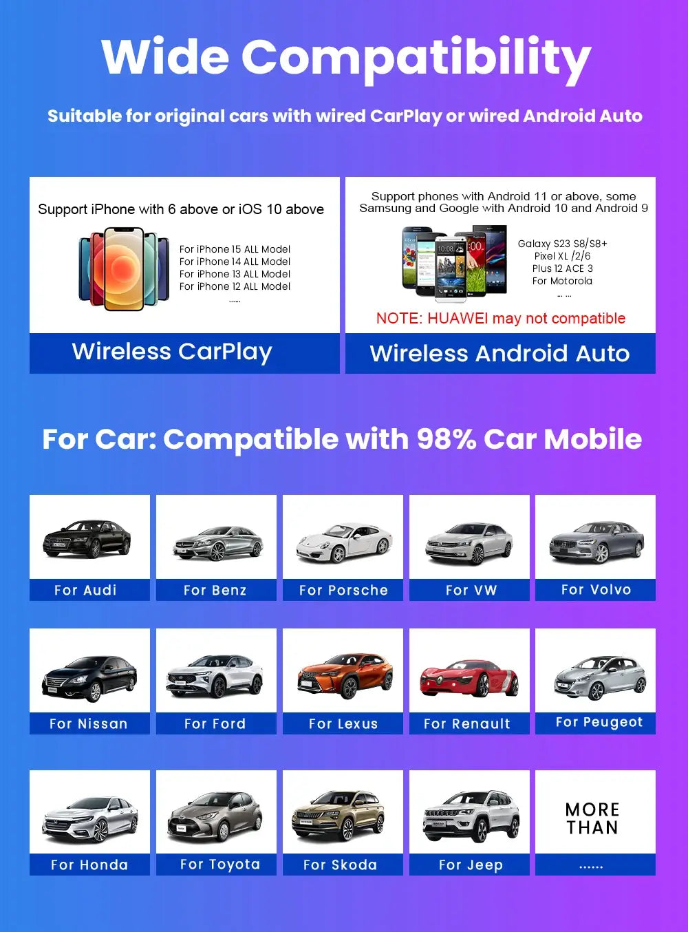 CarPlay Android Auto Wireless Adapter Plug And Play Bluetooth WiFi Connection For Kia Jeep Audi Volvo Peugeot Opel