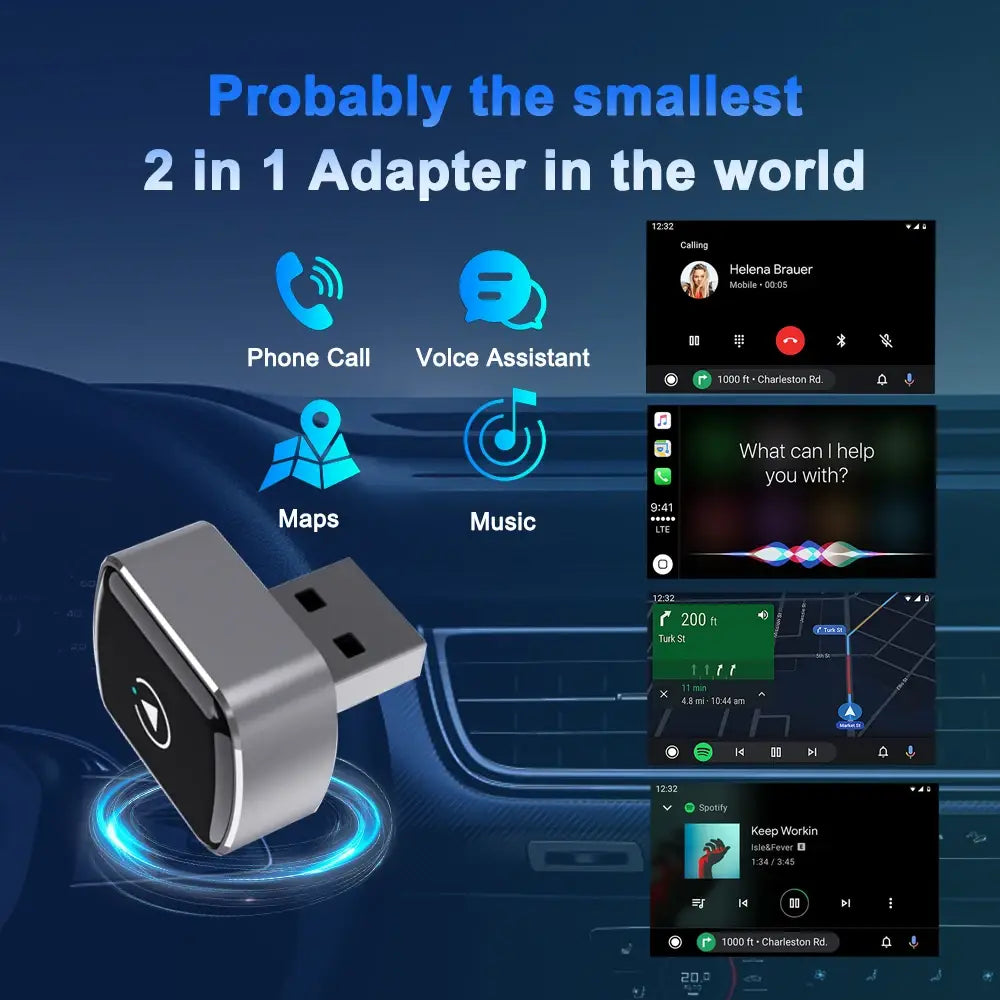 2-in-1 Wireless Carplay Android Auto Adapter Smart Mini Box Plug & Play for Volkswagen Toyota Nissan