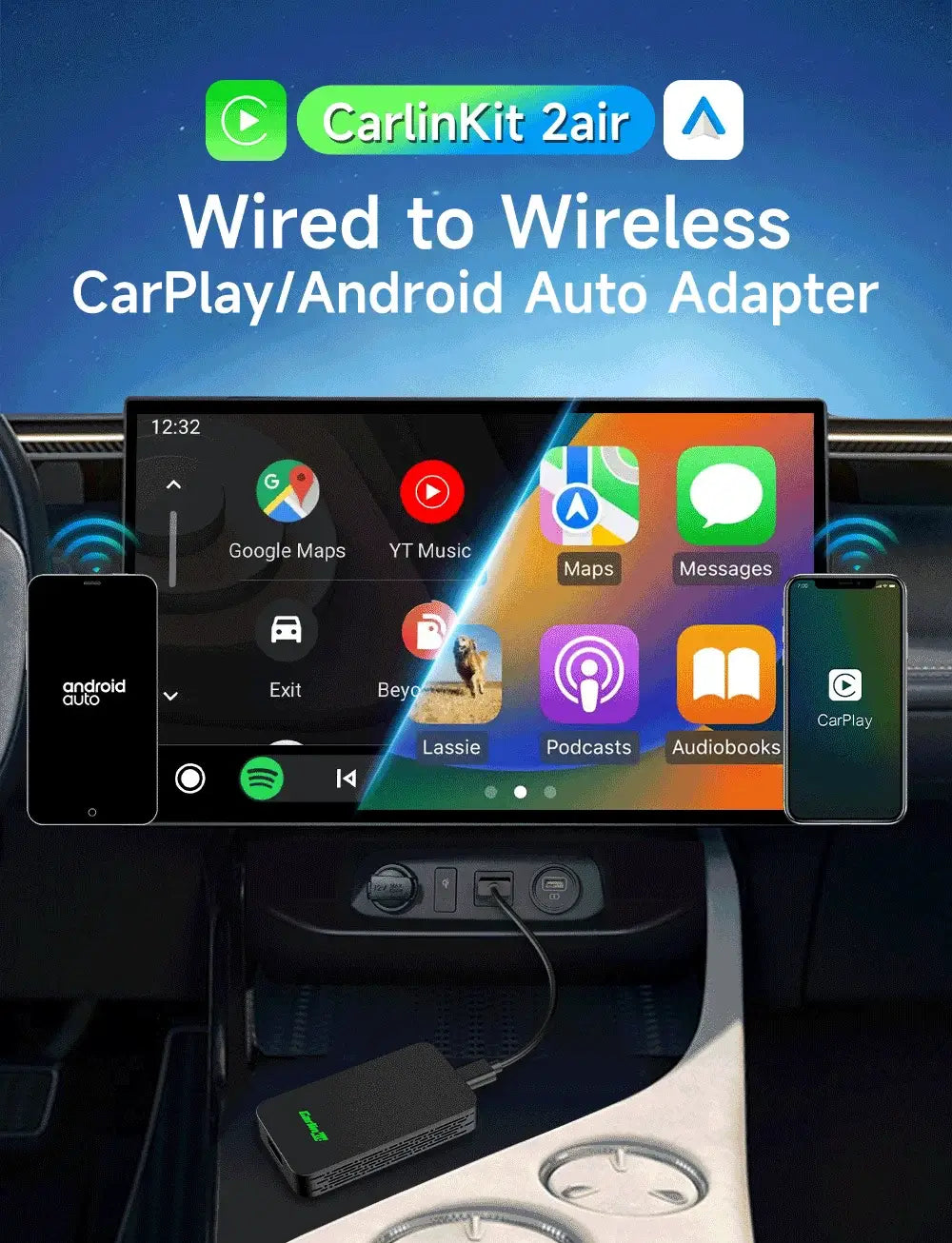 CarlinKit 5.0 CarPlay Android Auto Wireless Adapter Dongle for Toyota Mazda Vw Peugeot Havel Jeep Cadillac Chevrolet