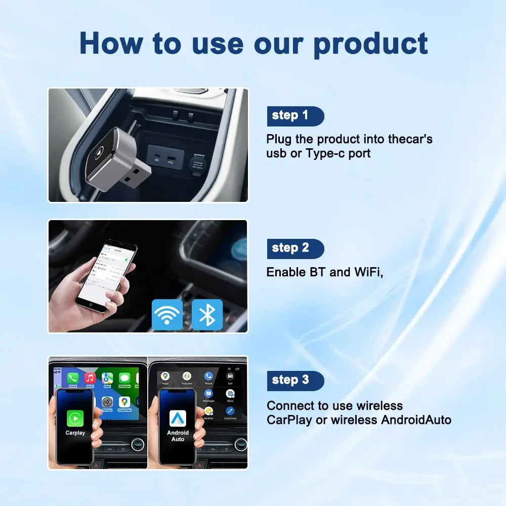2-in-1 Wireless Carplay Android Auto Adapter Smart Mini Box Plug & Play for Volkswagen Toyota Nissan